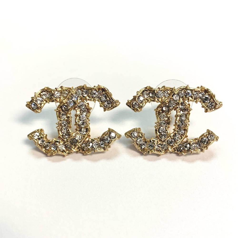 Chanel Authentic Gold Large CC Crystal Earrings